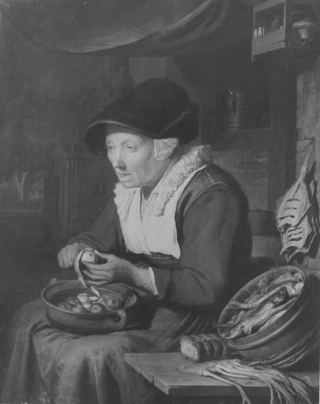 Heringsverkäuferin, by Gerrit Dou, unspecified, 1667