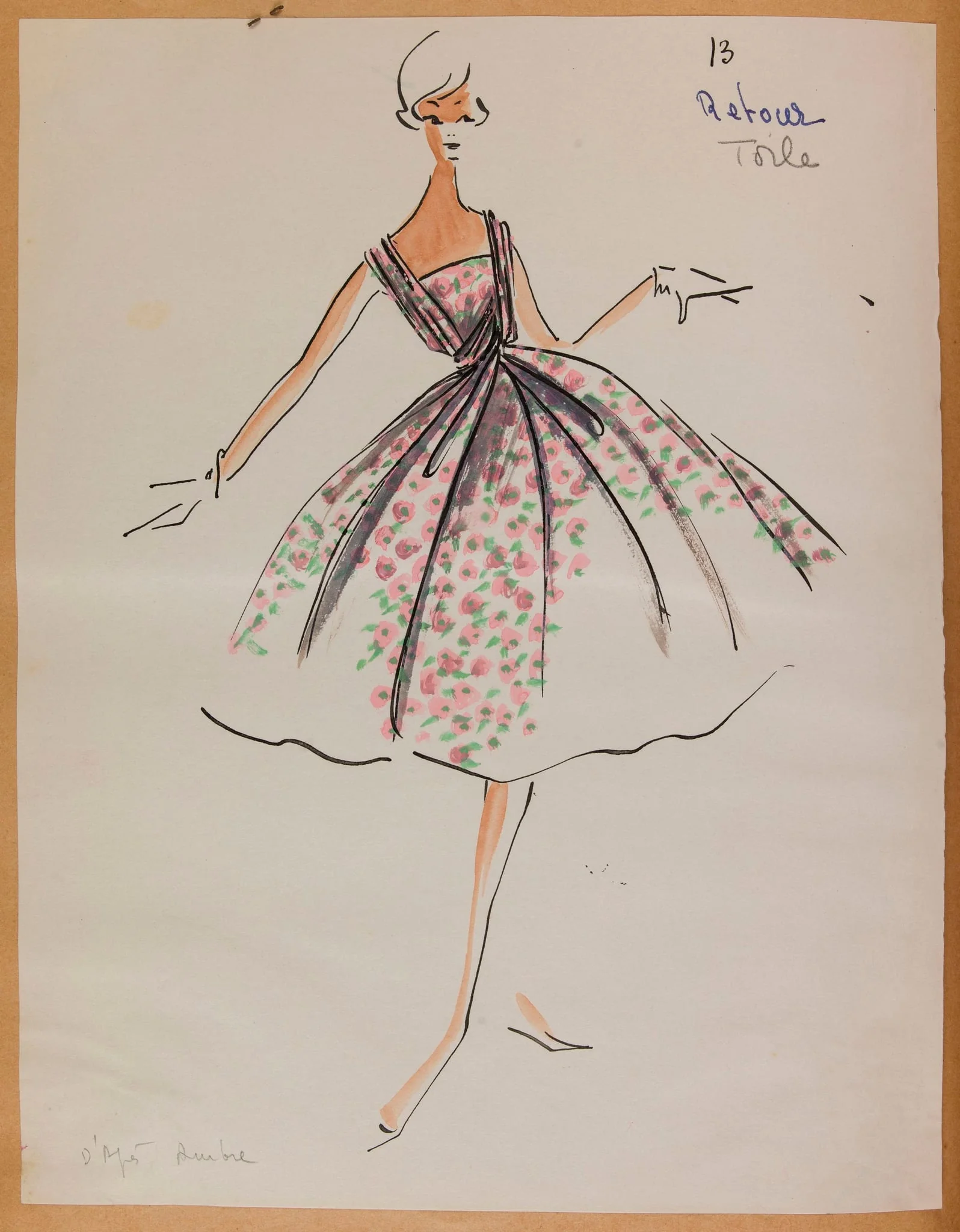 Robe à motif floral rose, detail