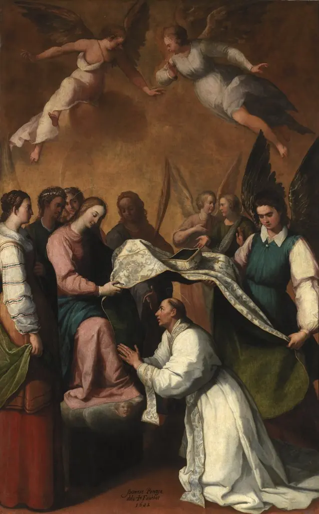Imposición de la casulla a San Ildefonso, by Juan Pantoja de la Cruz, oil, 1603
