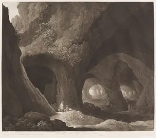 Travelers in Gigantic Caverns, by Johann Peter Pichler, ink, 1800