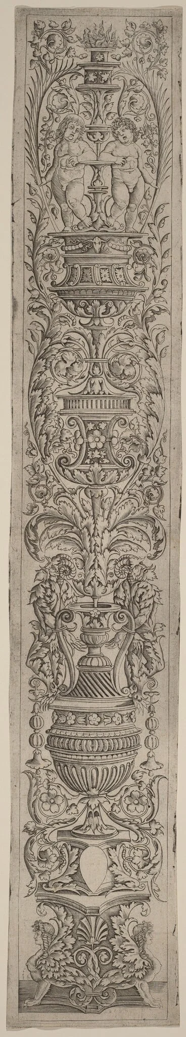 Ornament Panel: Two Sphinxes and Two Children Holding Palms, detail