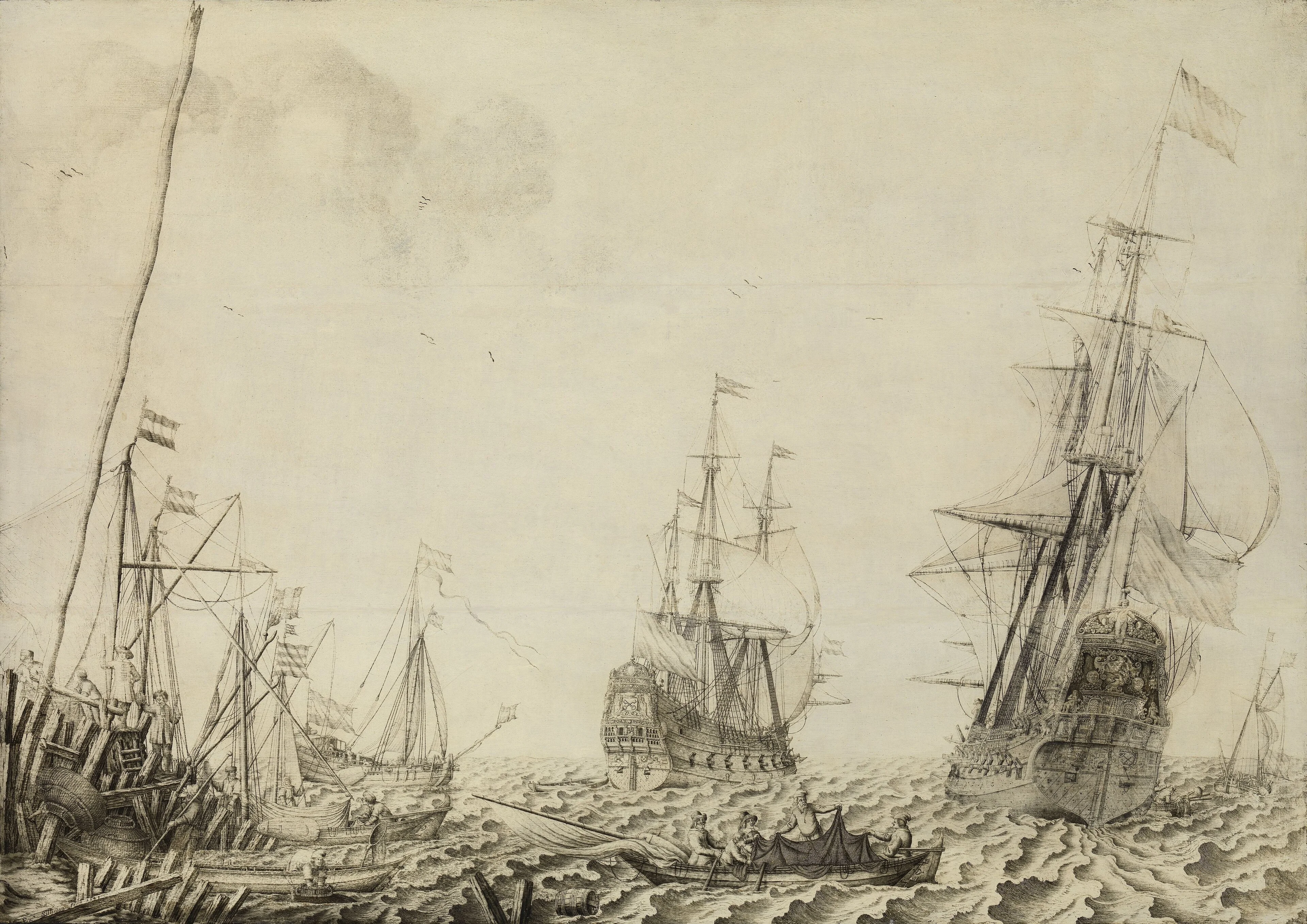 Ships near a Harbor, detail