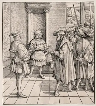 The Bad Advice of One Little Man to Another, by Hans Burgkmair I, 1514