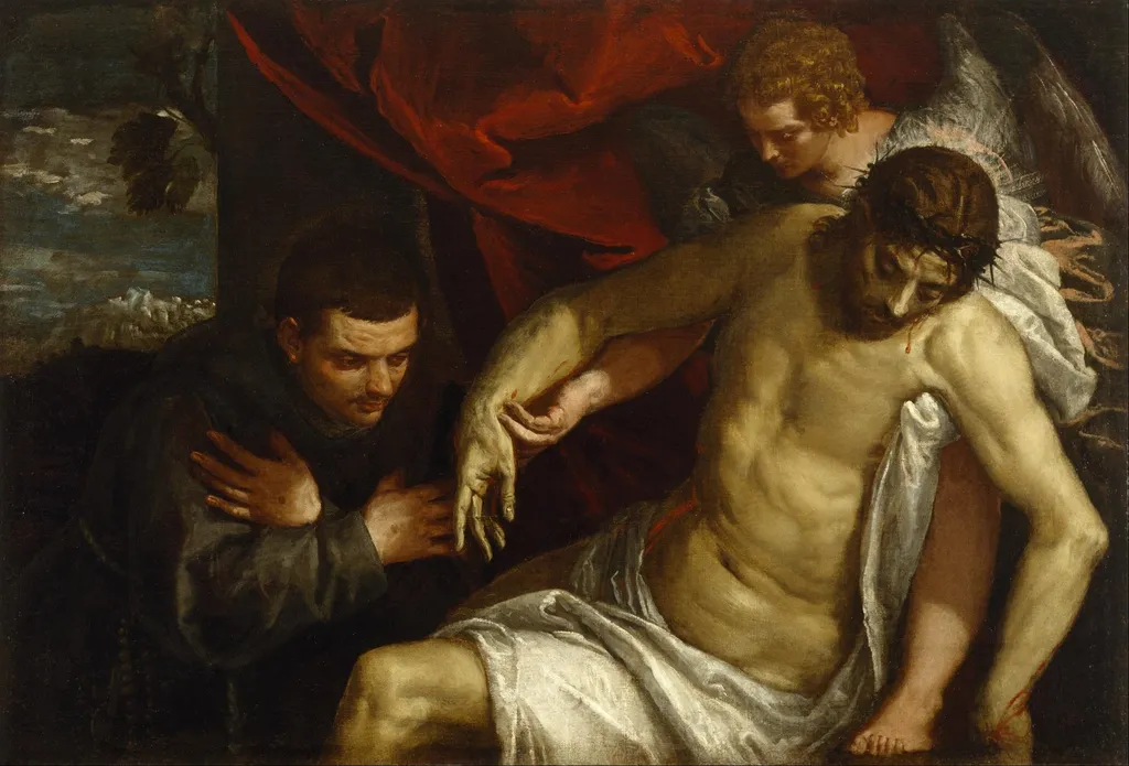 The Dead Christ Supported by an Angel and Adored by a Franciscan, by Paolo Veronese, oil, 1568