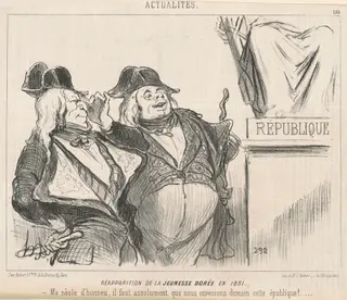 Réapparition de la jeunesse dorée en 1851, by Honoré Daumier, ink, 1851