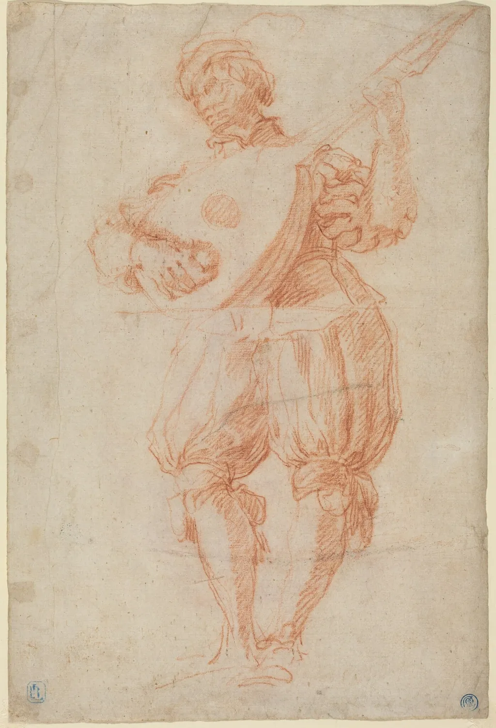 Man Playing a Lute [recto], by Matteo Rosselli, chalk, 1614