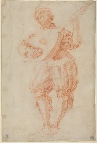 Man Playing a Lute [recto], by Matteo Rosselli, chalk, 1614