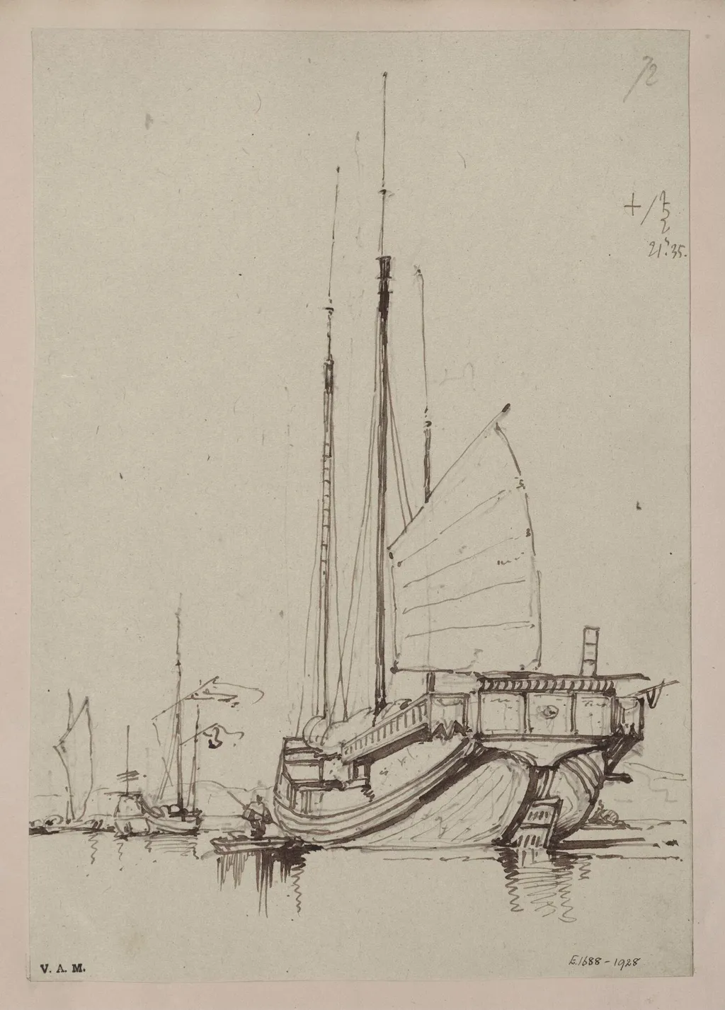 A Chinese junk with a sail partially raised, by George Chinnery, 15