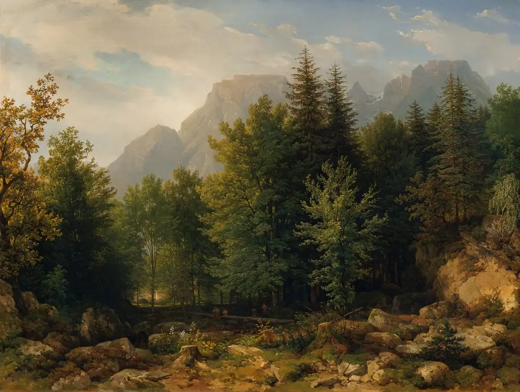 Forest Landscape in the High Mountains, by Thomas Ender, oil, 1843