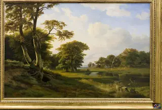 Skovlandskab ved Hellebæk. Efterår, by Johann Hermann Carmiencke, oil, 1842