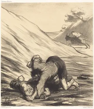 L'Ane et les deux voleurs, by Honoré Daumier, ink, 1862