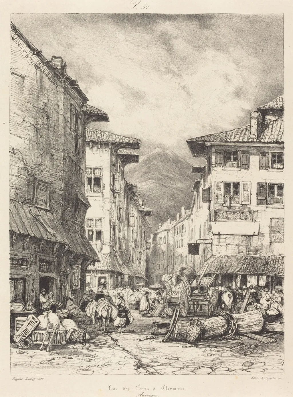 Rue des Gras à Clermont, by Eugène Isabey, ink, 1830