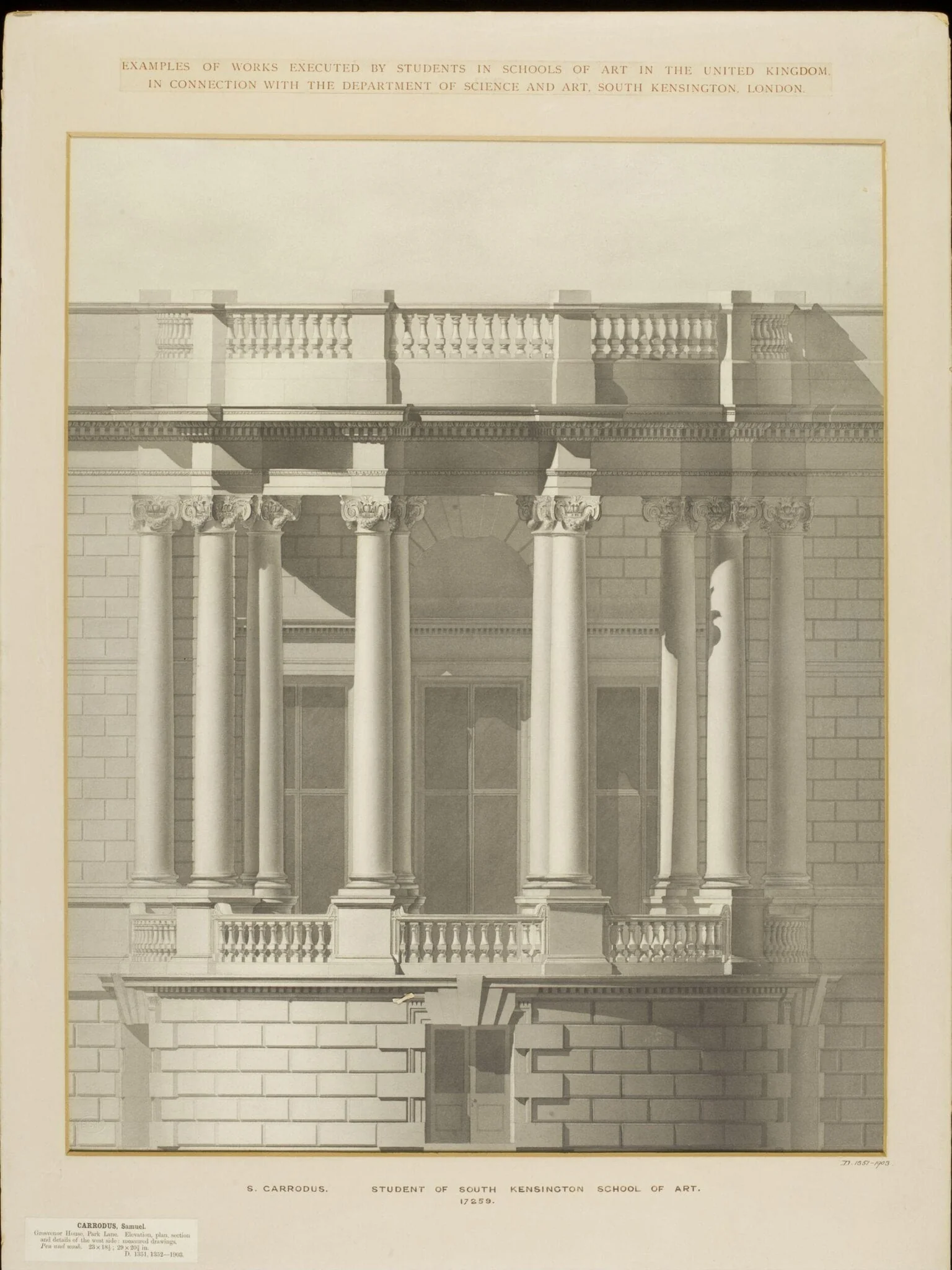 Measured elevation of the west side of Grosvenor House, detail