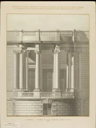 Measured elevation of the west side of Grosvenor House, by Samuel Carrodus, 1884