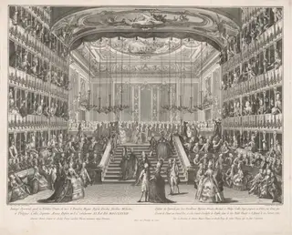 Spectacle in Honor of the Grand Dukes of Russia in the Theater of San Benedetto, 1782, by Antonio Baratta, ink