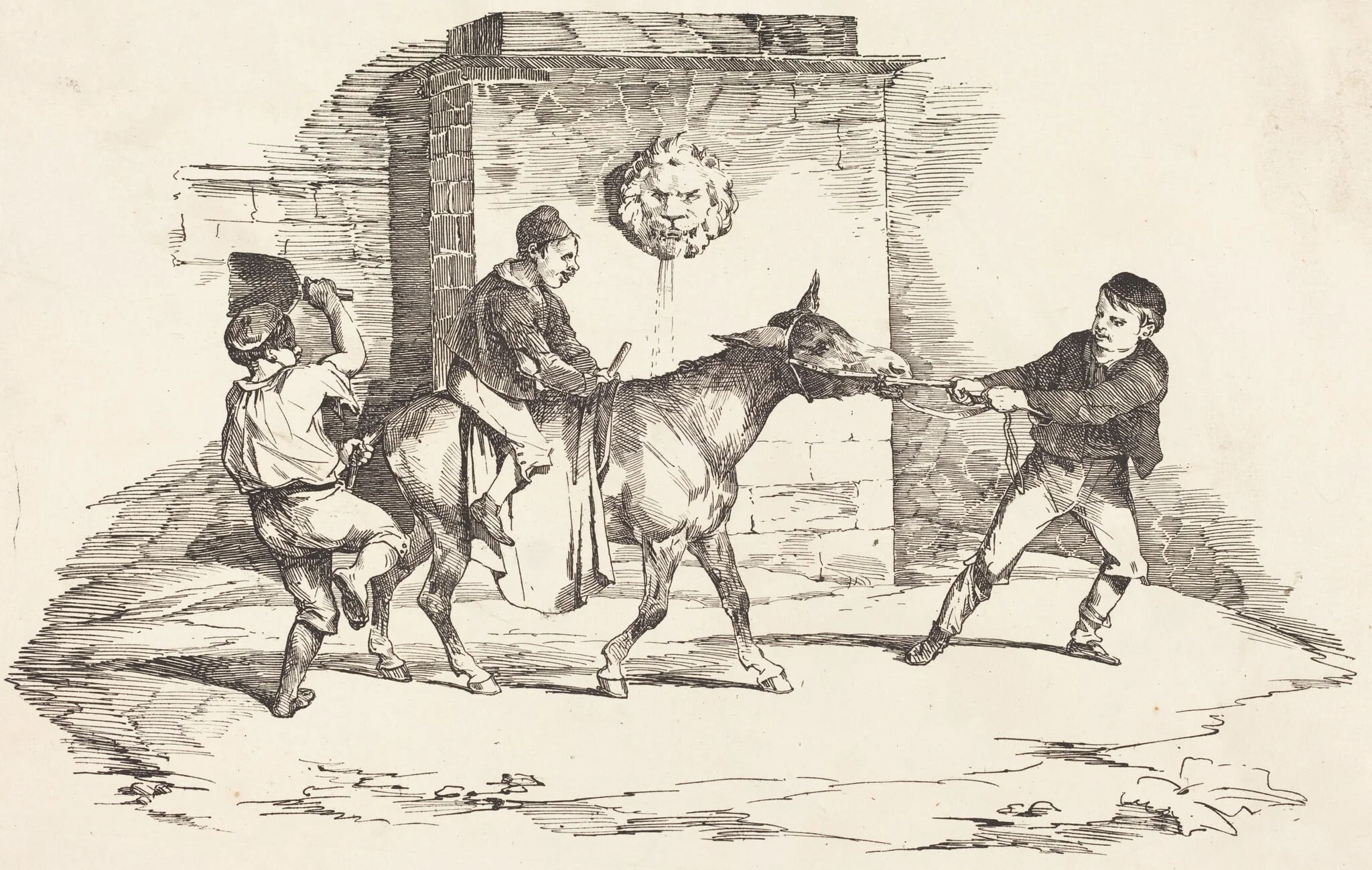 Three Children Playing with a Donkey (Trois enfants jouant avec un ane), detail