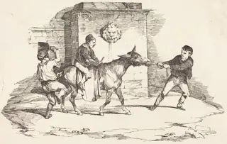 Three Children Playing with a Donkey (Trois enfants jouant avec un ane), by Théodore Géricault, ink, 1820