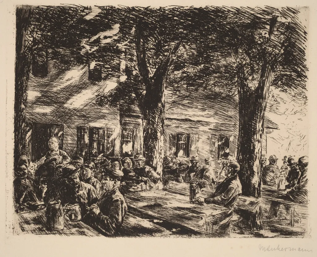 A Tavern Garden in Rosenheim, by Max Liebermann, ink, 1895