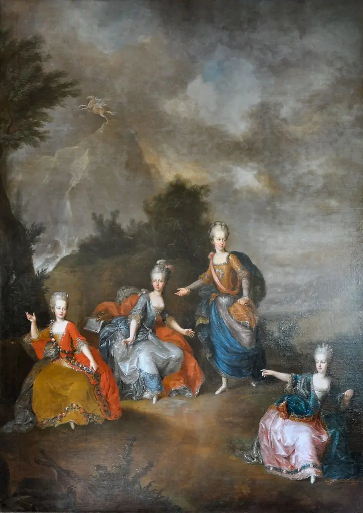 Representation in Schönbrunn by the Archduchesses of Austria of the entertainment Il Parnasso confuso, January 24, 1765, by Georg Weikert, oil, 1790