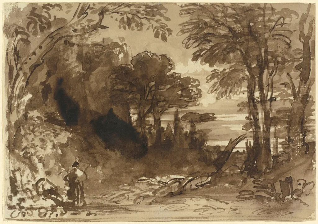A Clearing in a Forest, by John Varley, ink, 1834