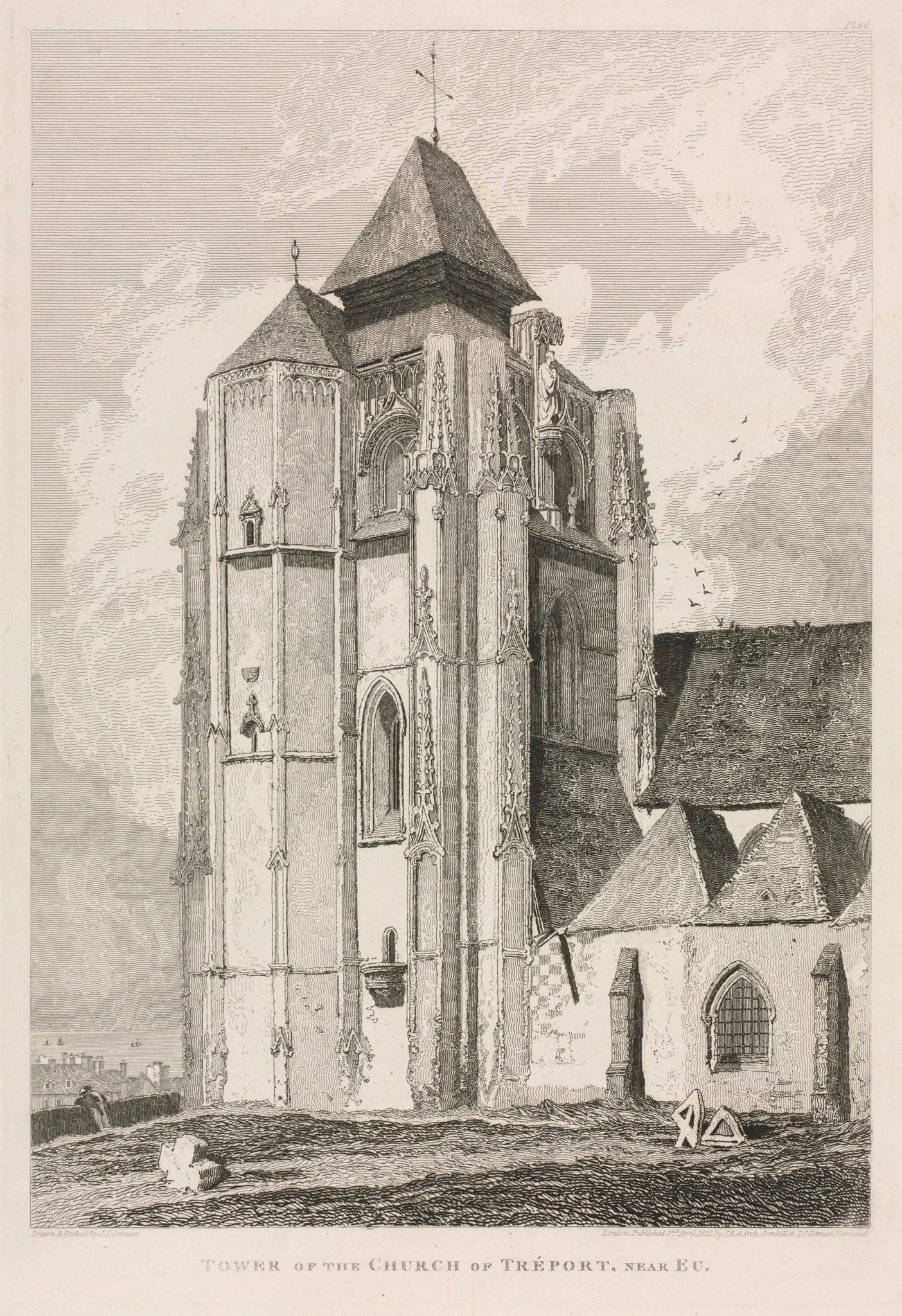 Architectural Antiquities of Normandy (Vol. II), Pl. 66: Tower of the Church of Tréport, near Eu, detail