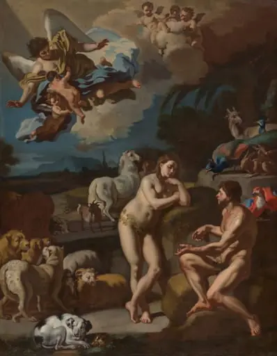 Adam and Eve in Paradise, by Francesco Solimena, oil, 1700