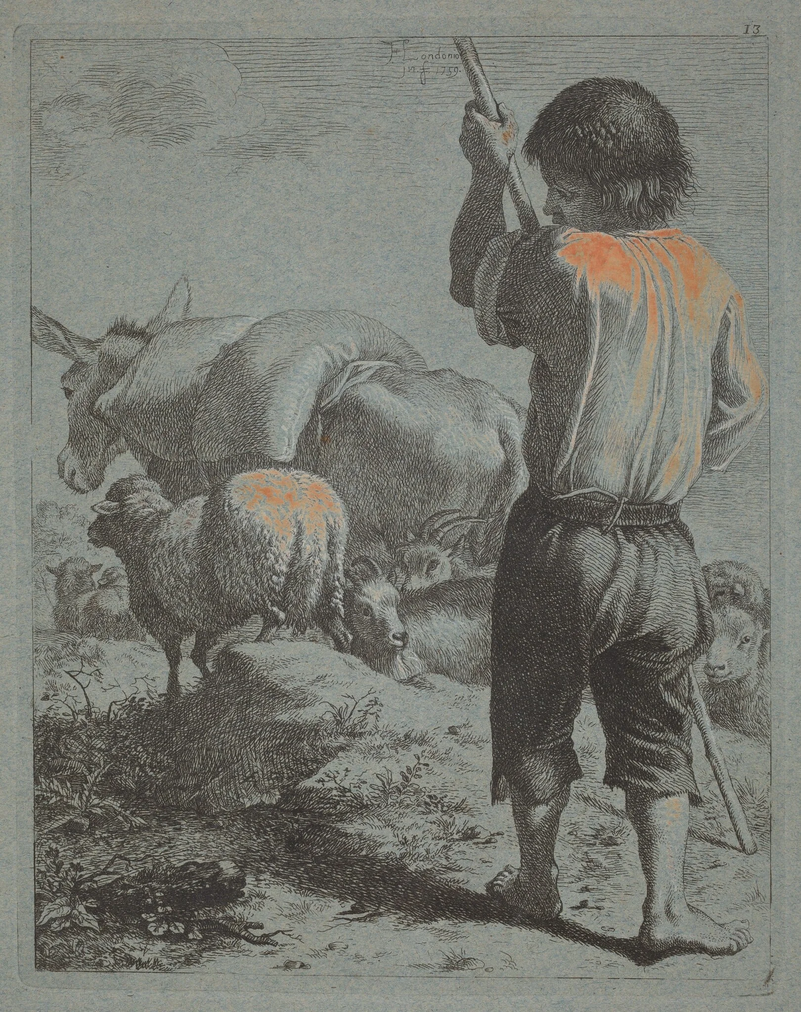 Shepherd with Donkey, Sheep and Goat, detail