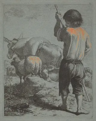 Shepherd with Donkey, Sheep and Goat, by Francesco Londonio, gouache, 1759