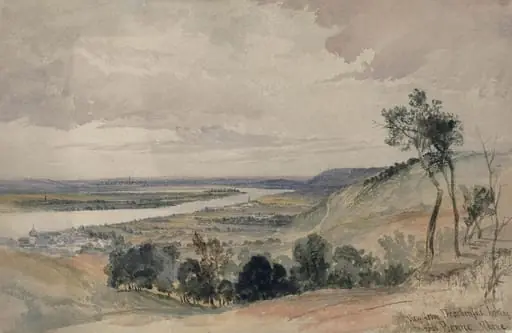 View from Drachenfels looking towards Bonne-Rhine, by William James Müller, watercolor, 1841