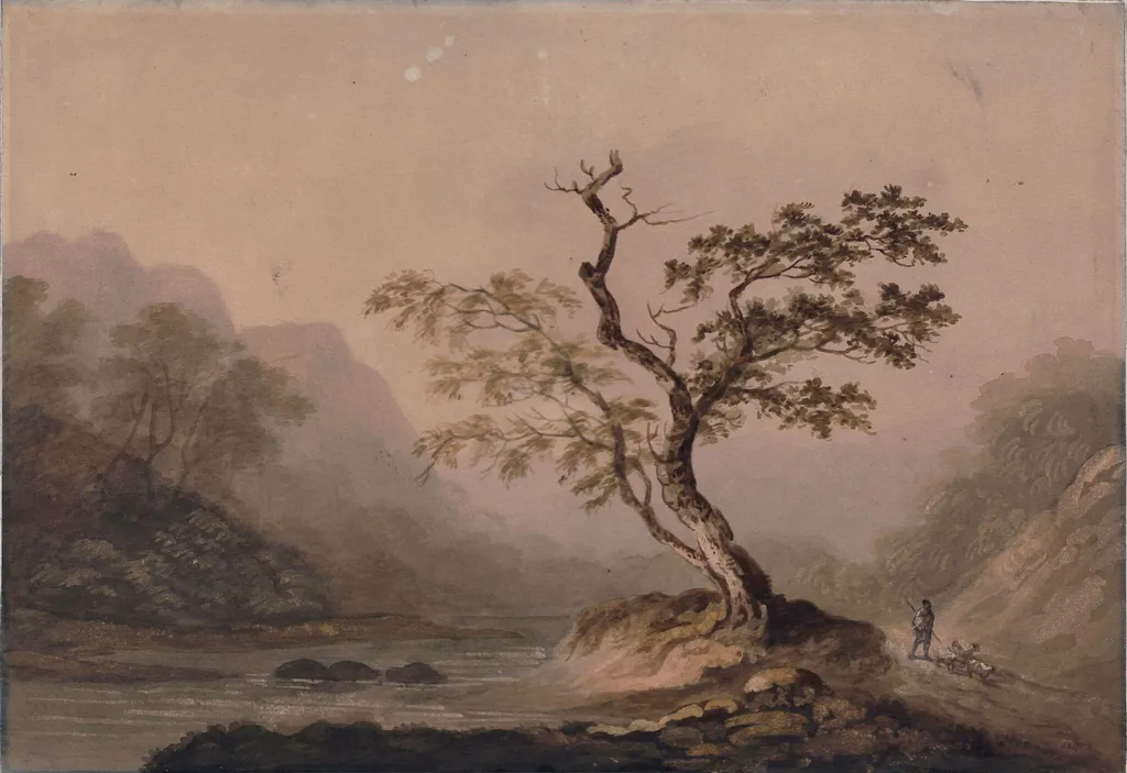 Landscape with river and mountains, by Benjamin the younger Barker, watercolor, 1800