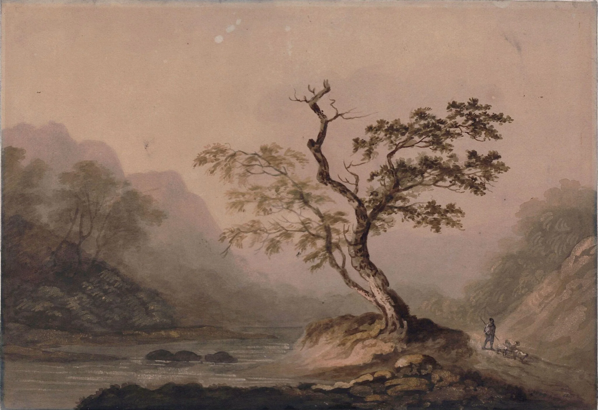 Landscape with river and mountains, detail