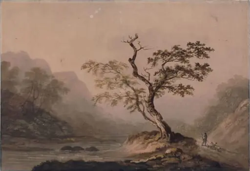 Landscape with river and mountains, by Benjamin the younger Barker, watercolor, 1800