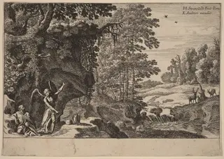 Elijah in the Wilderness, by Herman van Swanevelt, ink, 1628