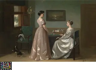 Dames in een salon, by Jean-Baptiste Lampe, oil, 1865