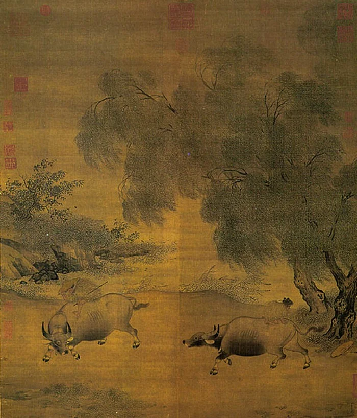Homeward Oxherds in Wind and Rain, detail
