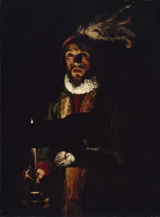 A Man Singing by Candlelight, by Adam de Coster, oil, 1630