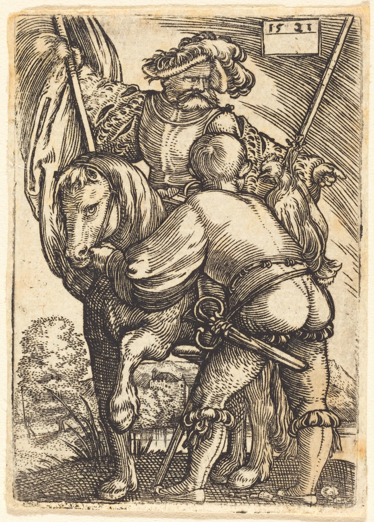 Riding Standard Bearer and Foot Soldier, detail