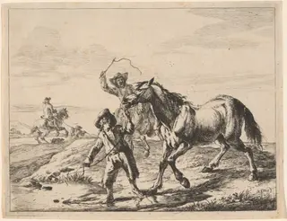 A Boy Taking a Horse to Drink, by Dirck Stoop, ink, 1651