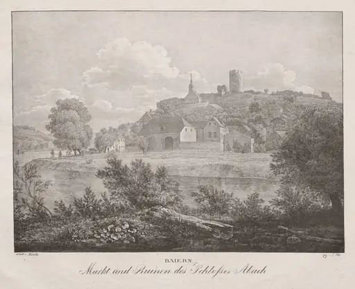 Baiern, Markt und Ruinen des Schlosses Abach, by Jakob Alt, 1839