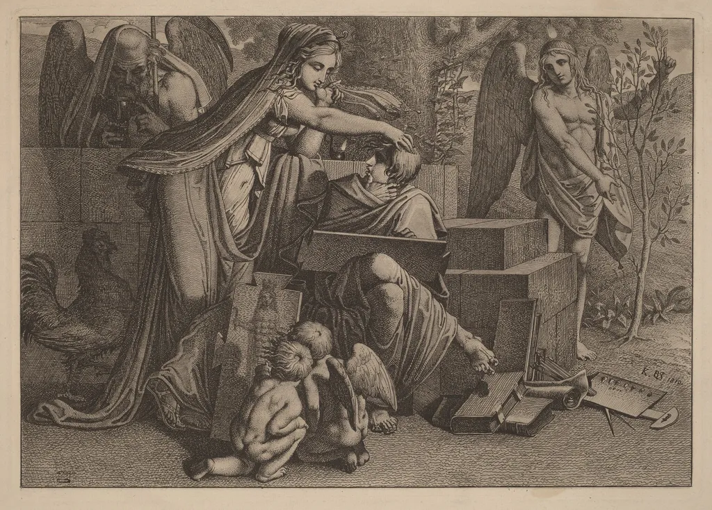 Young Man Inspired by Genius, by Carl Russ, ink, 1810