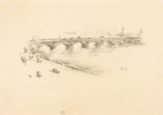 Evening, Little Waterloo Bridge, by James McNeill Whistler, ink, 1896