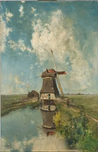 A Windmill on a Polder Waterway, Known as ‘In the Month of July’, by Paul Joseph Constantin Gabriël, unspecified, 1889