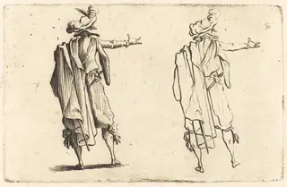 Man seen from Behind with His Right Arm Extended, by Jacques Callot, ink, 1622