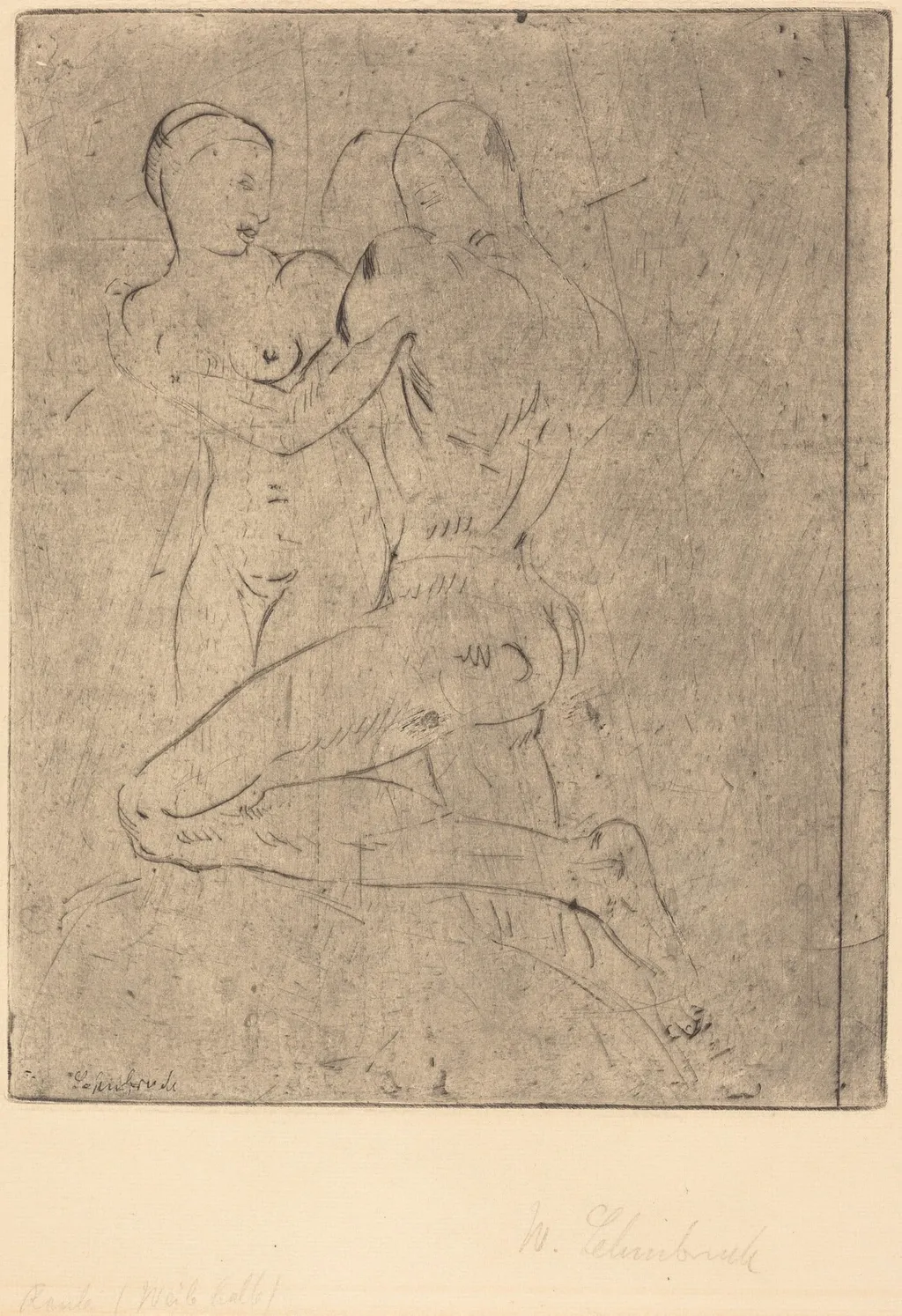 Rape II (Raub II, Weib halb), by Wilhelm Lehmbruck, ink, 1911
