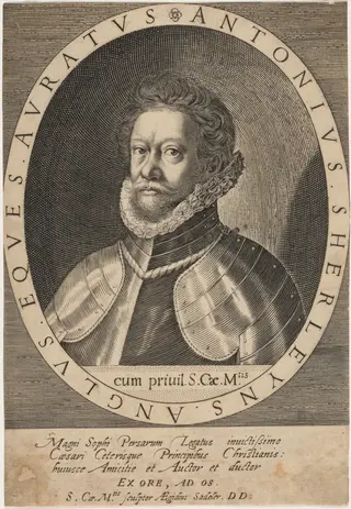 Sir Anthony Shirley, by Aegidius Sadeler II, ink, 1600