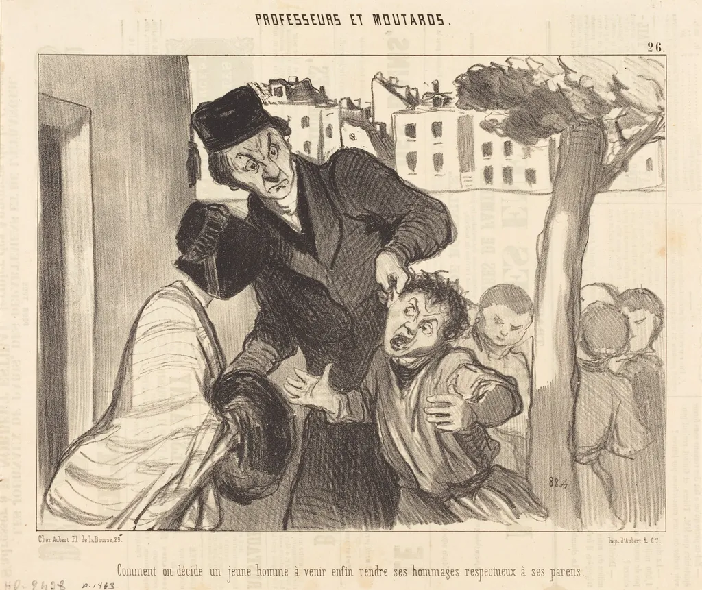 Comment on décide un jeune homme a venir..., by Honoré Daumier, ink, 1846