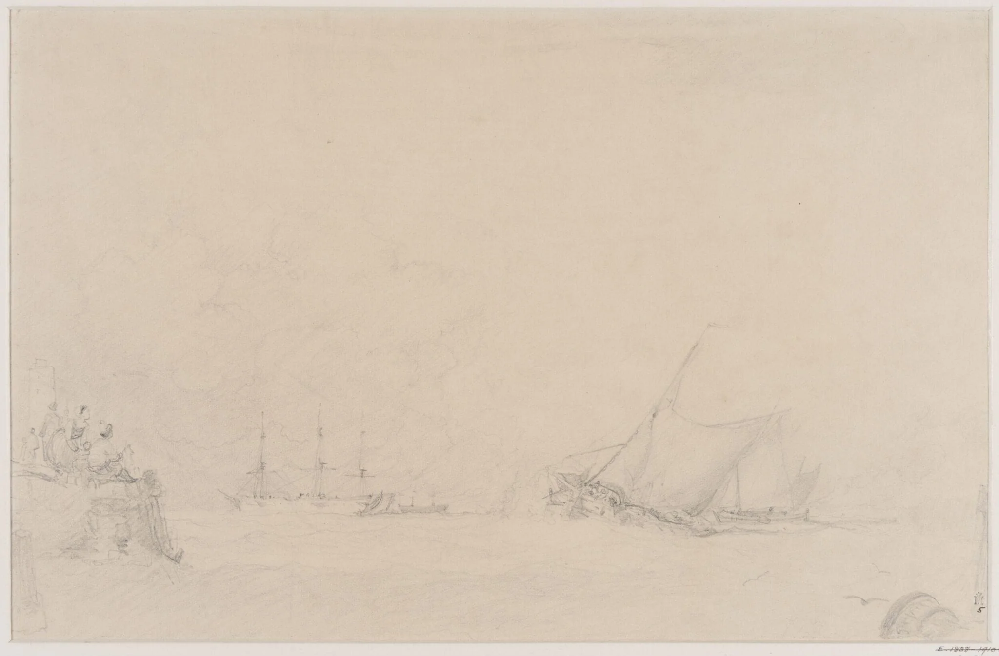 Lugger making for the mouth of a harbour, detail