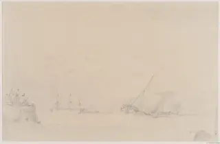 Lugger making for the mouth of a harbour, by Augustus Wall Callcott, graphite