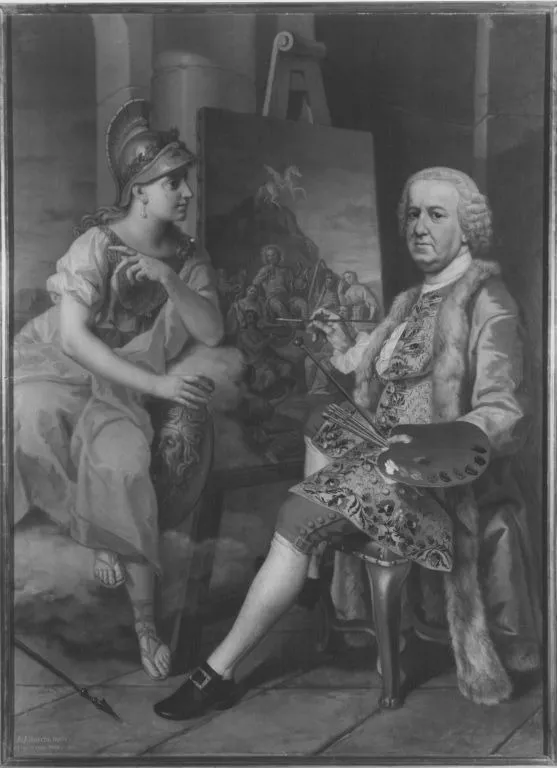 Selbstbildnis vor der Staffelei, by Balthasar Augustin Albrecht, unspecified, 1761