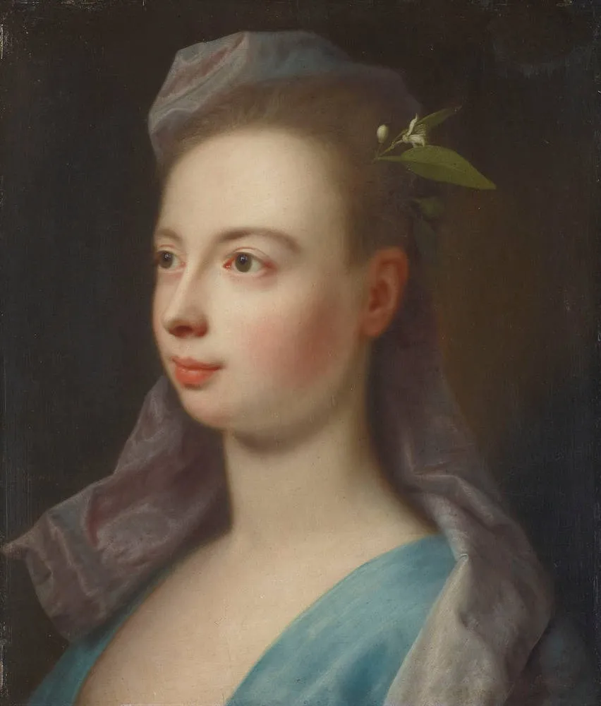 Bildnis eines jungen Mädchens in blauem Kleid, by Balthasar Denner, oil, 1729